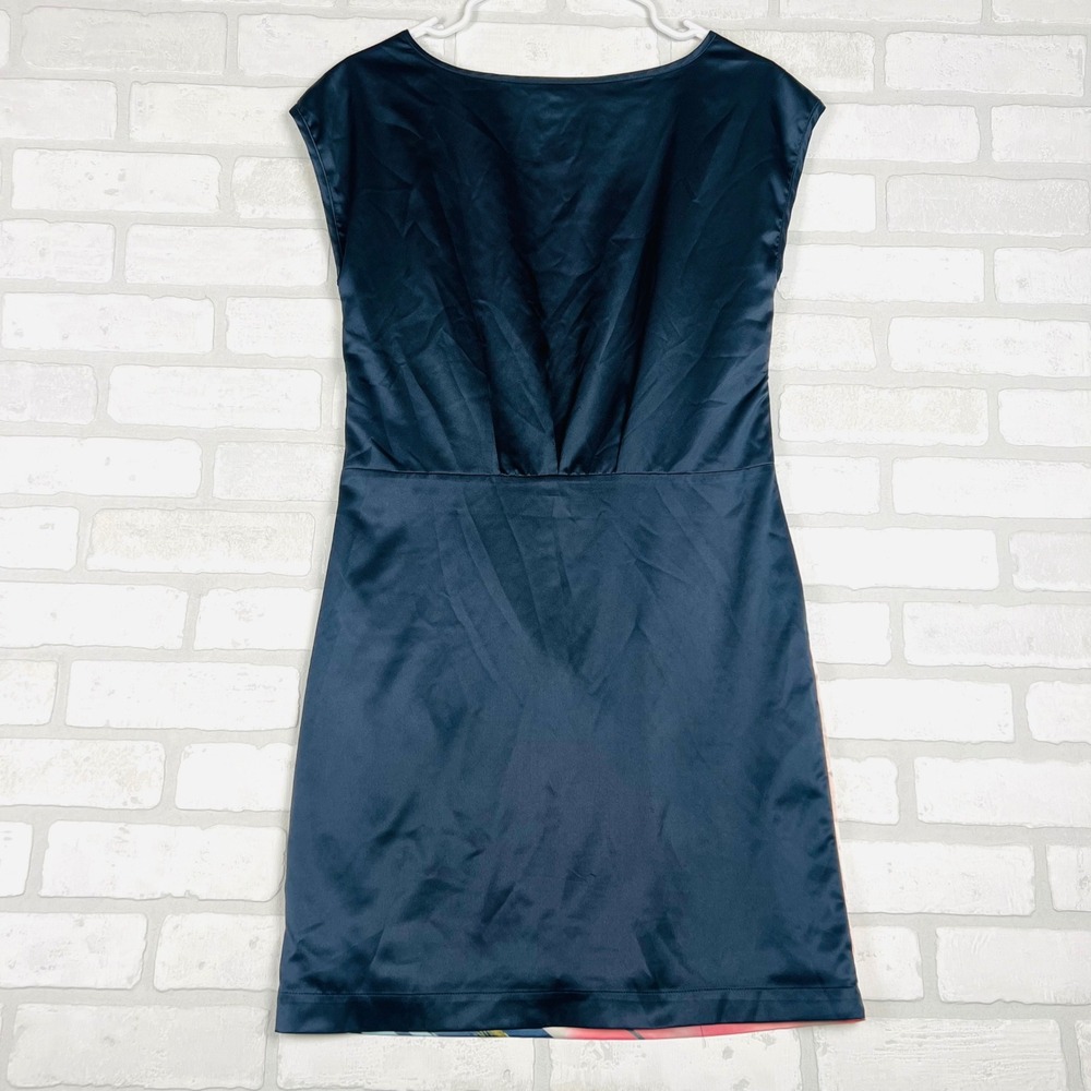 Forenza Womens Abstract Brushstroke Satin Sheath Dress Navy Blue Size 0 - Picture 10 of 11